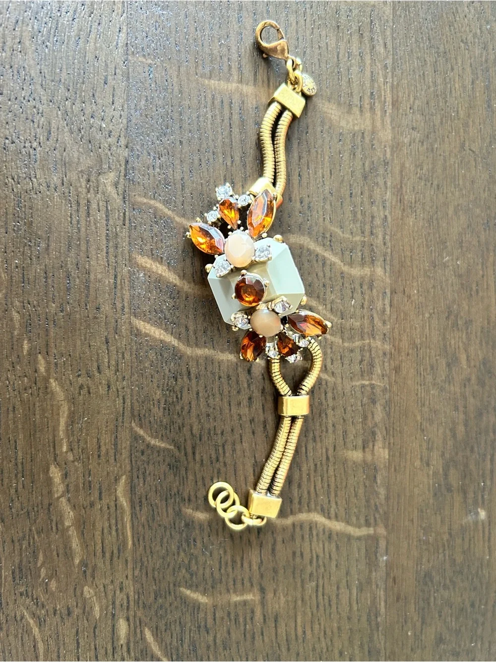 J. Crew gold tone crystal gemstone chain link statement bracelet